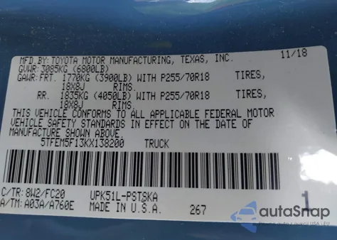 2019 Toyota Tundra Crewmax Sr5 from USA, damaged, VIN 5TFEM5F13KX138200